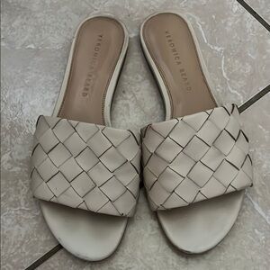 Veronica Beard Cream Woven Leather Slide Mules